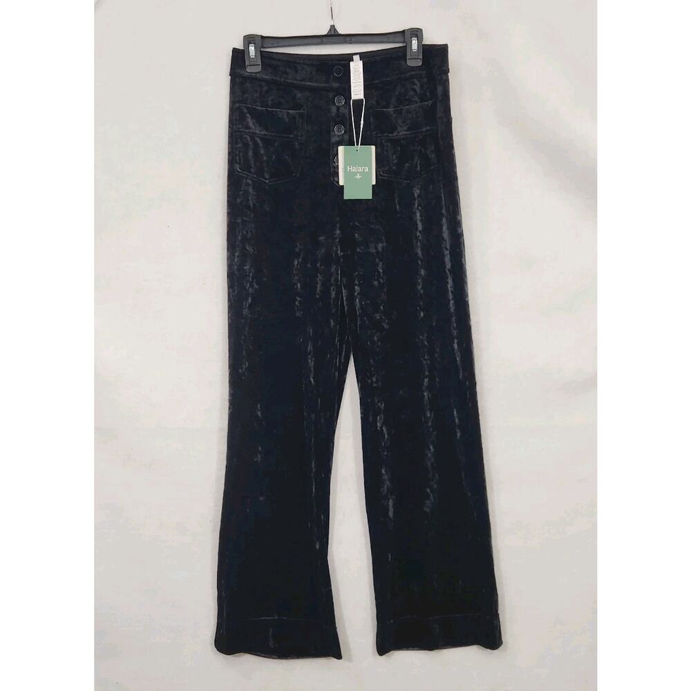NWT Halara High Waisted Pockets Straight Leg Velvet Casual Pants Black Large - Picture 2 of 13